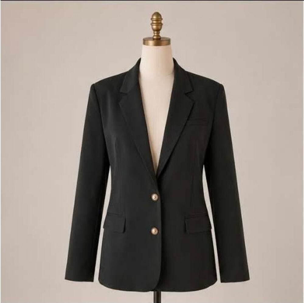August Silk Womens Black 100% Silk Blazer Jacket Sz 8 Career Office Classic EUC